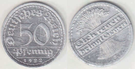 1922 E Germany 50 Pfennig (Die turn) A001866